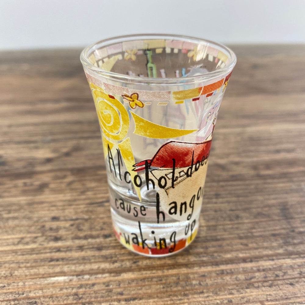 Johnson Brothers "Born To Shop" Shot Glass (Alcohol doesn't cause hang