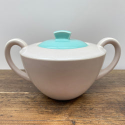 Poole Pottery Ice Green & Mushroom Lidded Sugar Bowl - Streamline Shape