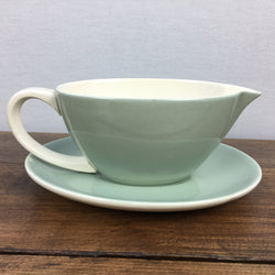 Poole Pottery Celadon Gravy Boat & Stand (Streamline) - White Handle
