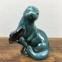 Poole Pottery Blue Glaze Seal Holding Fish