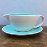 Poole Pottery Ice Green & Mushroom Gravy Boat & Stand (Streamline)