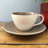 Poole Pottery Twintone Mushroom & Sepia Tea Cup & Saucer Wide Contour