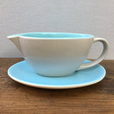 Poole Pottery Sky Blue & Dove Grey Streamline Gravy Boat & Stand