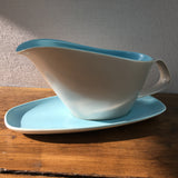 Poole Pottery Sky Blue & Dove Grey Gravy Boat & Stand (Contour)