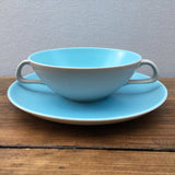 Poole Pottery Sky Blue & Dove Grey Soup Cup & Saucer