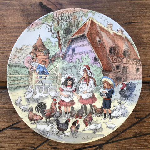 Poole Pottery Transfer Plate - Farmyard - Children Feeding Chickens
