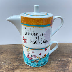 Johnson Bros Born To Shop Teapot/Tea Cup Combo - Drinking is not the solution