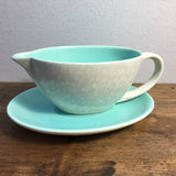 Poole Pottery Ice Green & Seagull Streamline Gravy Boat & Stand