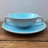 Poole Pottery Sky Blue & Dove Grey Soup Cup & Saucer