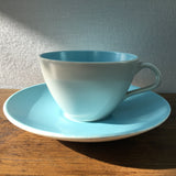 Poole Pottery Sky Blue & Dove Grey Wide Tea Cup & Saucer (Contour)