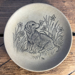 Poole Pottery Stoneware 5" Plate - Puppy Dachshund Sniffing Flowers